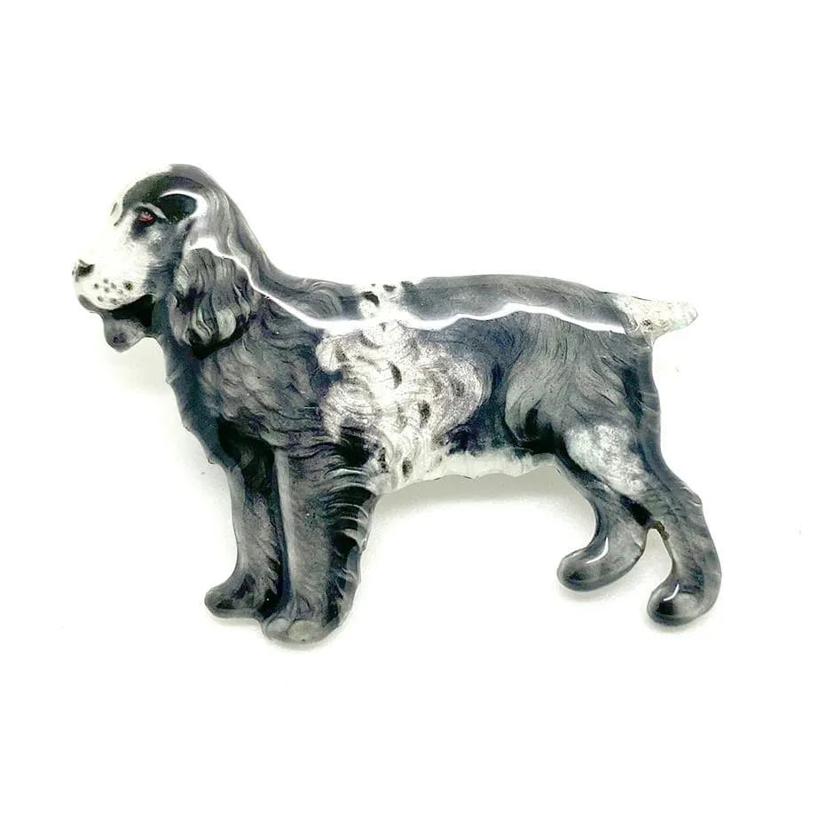 Vintage Enamel Kenart Cocker Spaniel Silver Dog Brooch Mayveda Jewelry