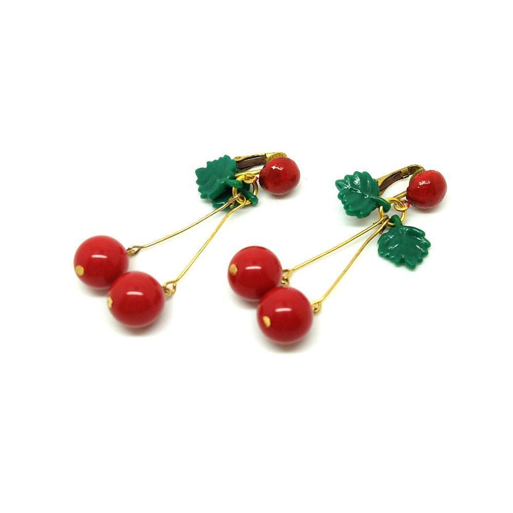 Vintage 1950s Cherry Clip On Earrings Mayveda Jewelry