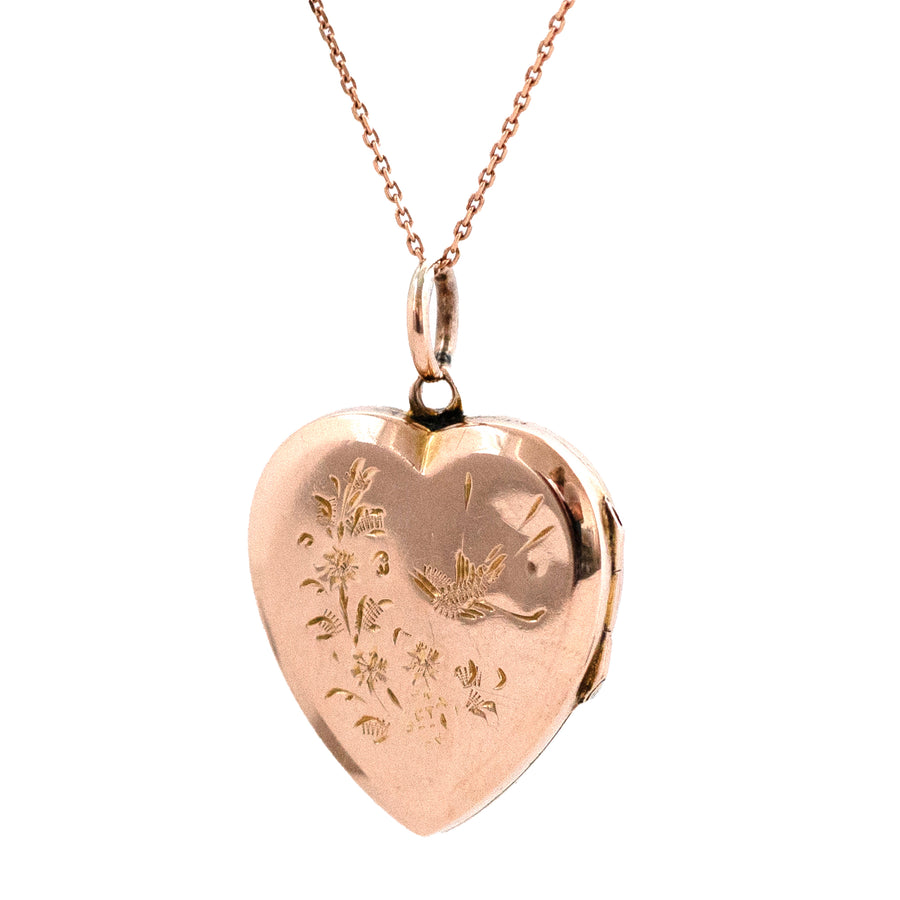 Antique Victorian Heart 9ct Rose Gold Locket Necklace