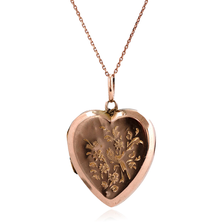 Antique Victorian Heart 9ct Rose Gold Locket Necklace