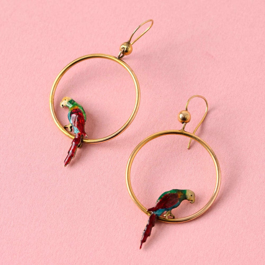 1920s Earrings Antique 1920s Enamel Parrot 9ct Gold Hoop Earrings Mayveda Jewellery