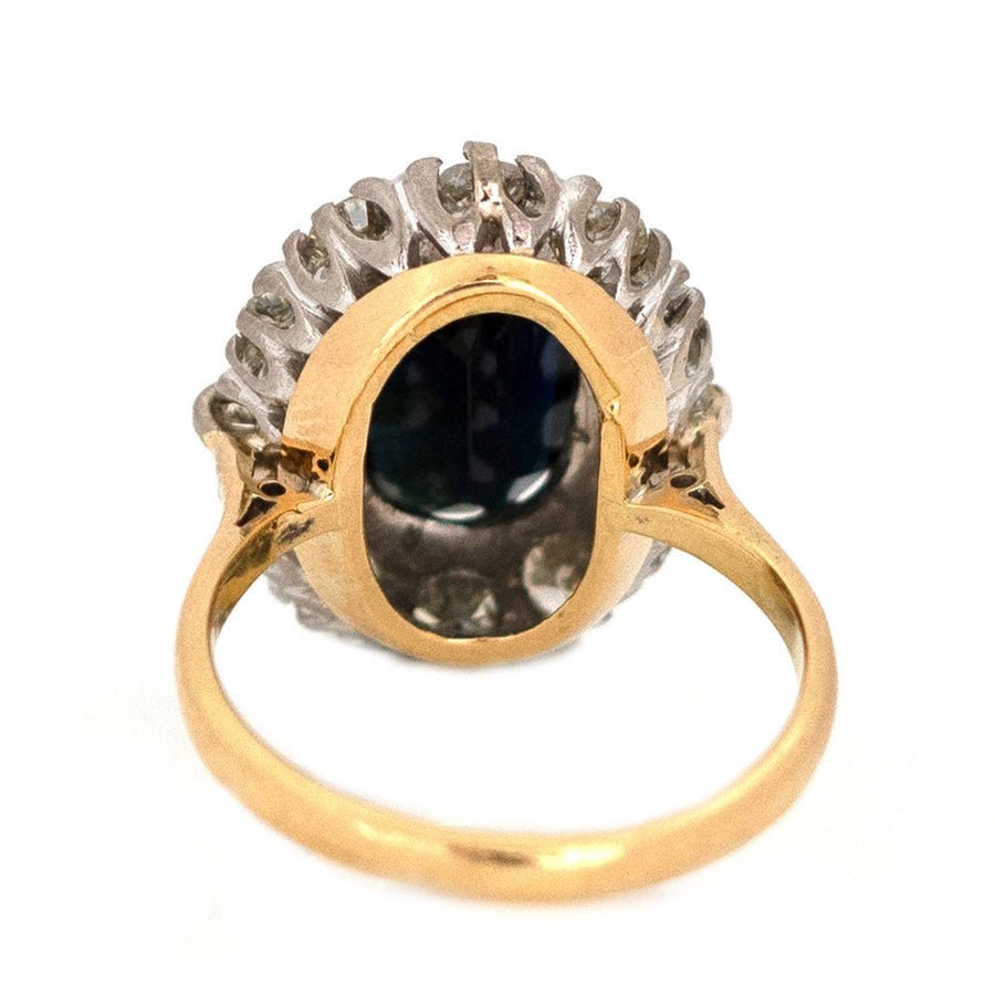 1930s Rings Vintage 1930s 5.35ct Sapphire 1.45ct Diamond Halo 18ct Gold Ring Mayveda Jewellery