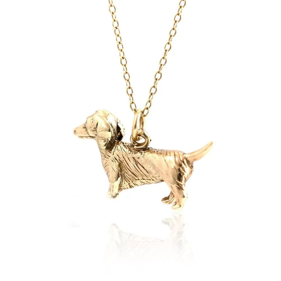 Vintage 1973 Heavy Dachshund 9ct Gold Charm Necklace - Mayveda Jewelry