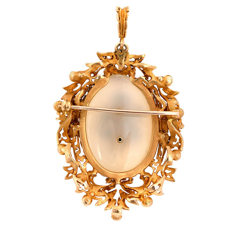 1970s Necklaces Vintage 1975 9ct Gold Chalcedony Pearl Pendant Brooch Mayveda Jewellery