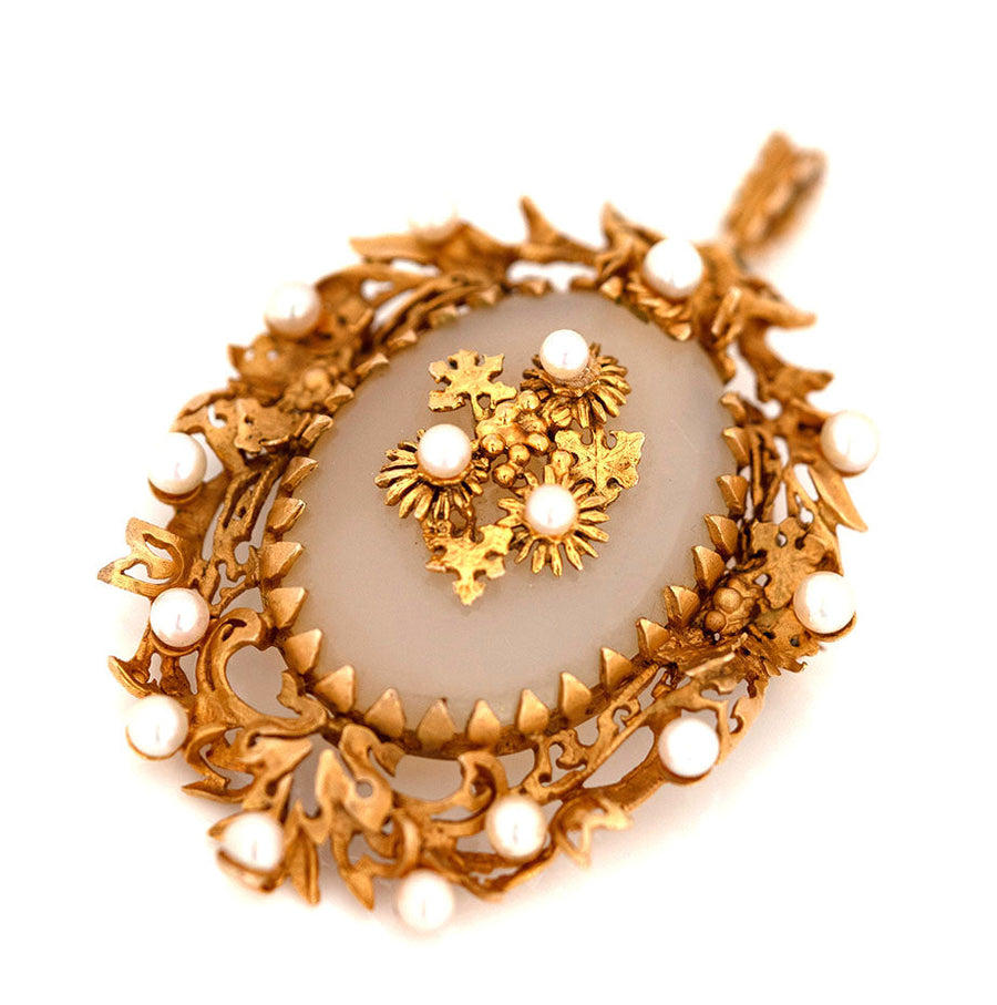 1970s Necklaces Vintage 1975 9ct Gold Chalcedony Pearl Pendant Brooch Mayveda Jewellery