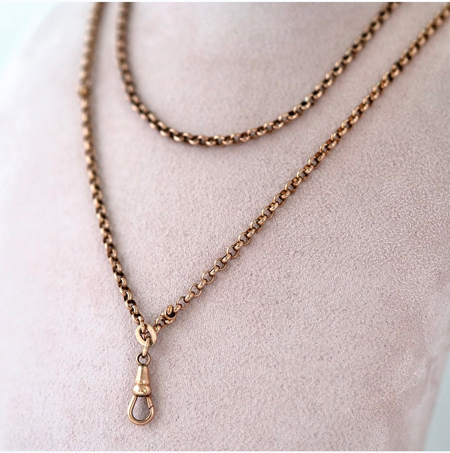 Antique Victorian Rolled Gold Long Guard Chain Necklace - Mayveda Jewelry