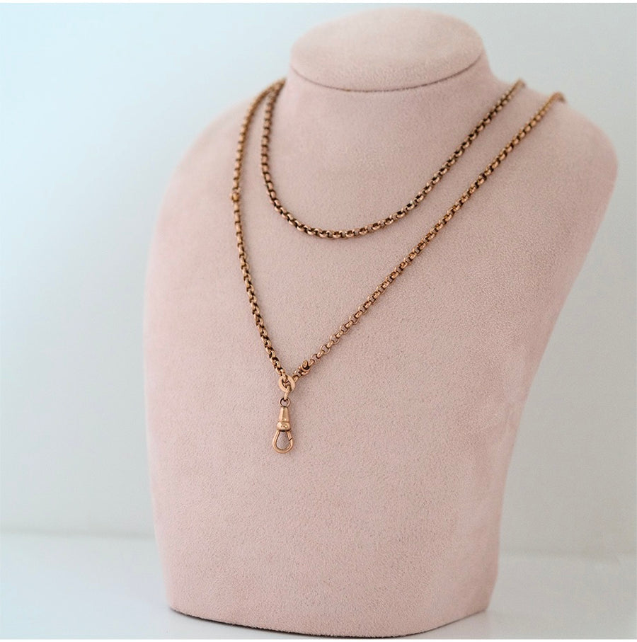 Antique Victorian Rolled Gold Long Guard Chain Necklace - Mayveda Jewelry