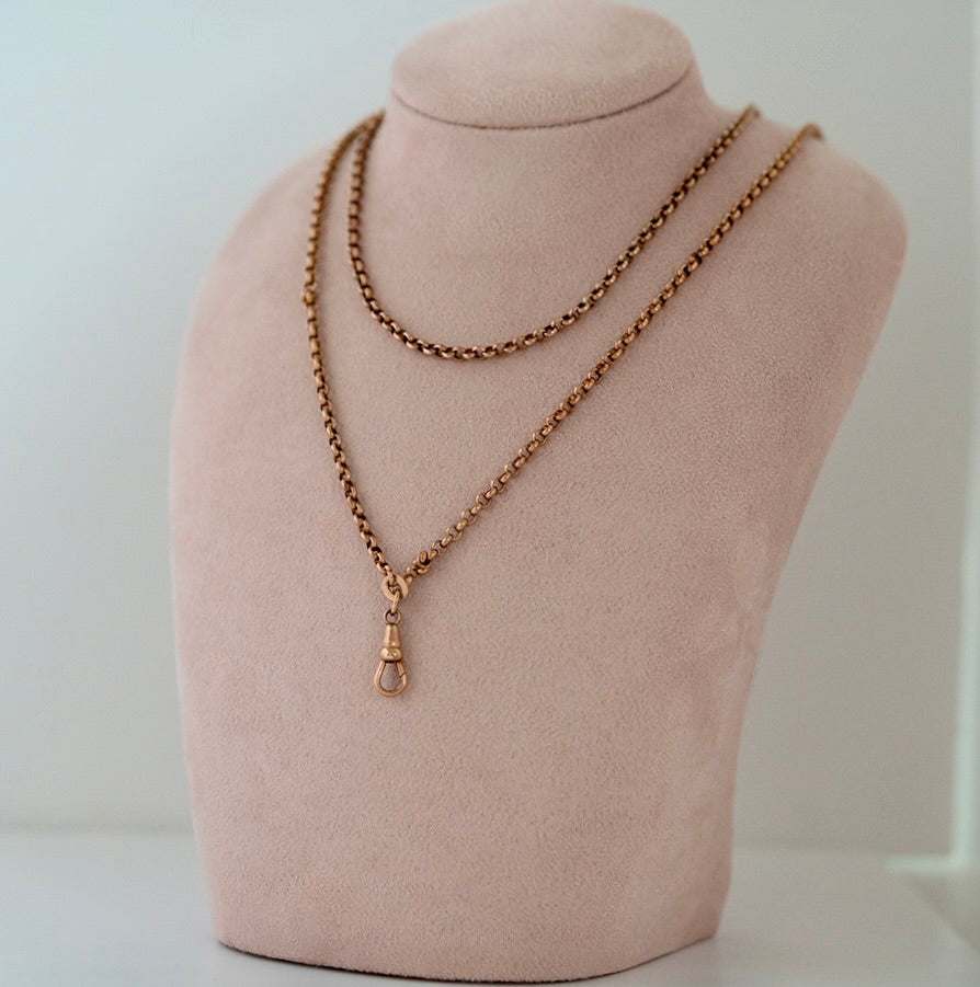 Antique Victorian Rolled Gold Long Guard Chain Necklace - Mayveda Jewelry