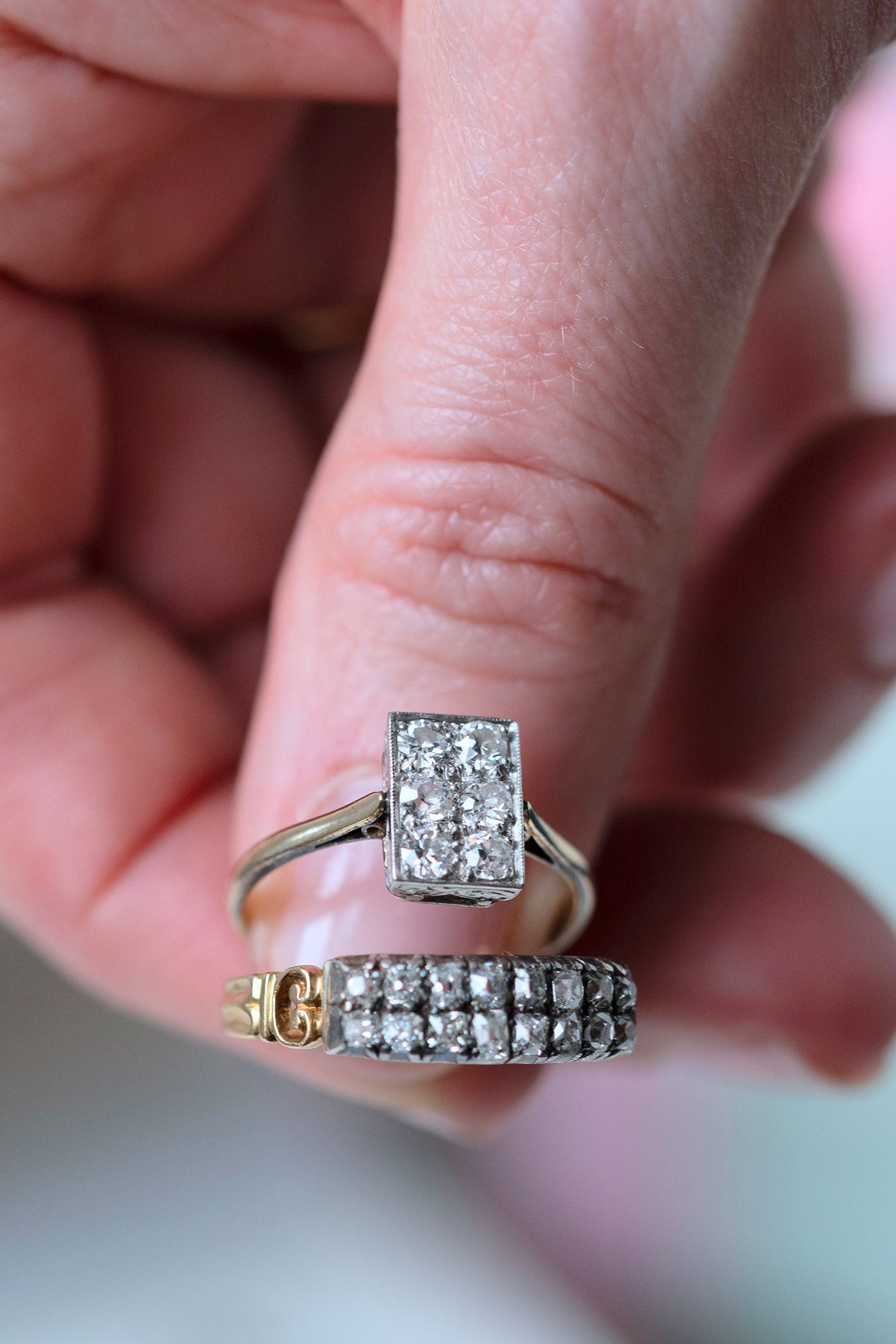 Antique 1920s-1930s Art Deco Rectangular Diamond 18K Yellow Gold Engagement Ring, view 4