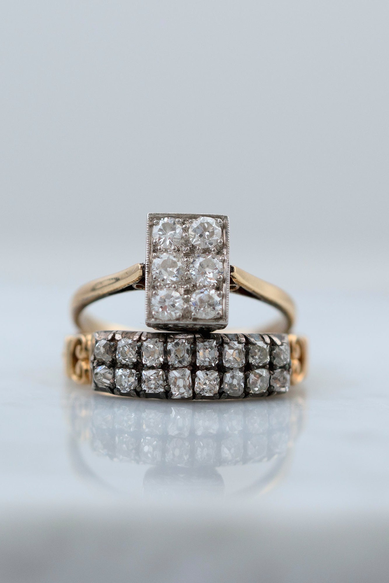 Antique 1920s-1930s Art Deco Rectangular Diamond 18K Yellow Gold Engagement Ring, view 2