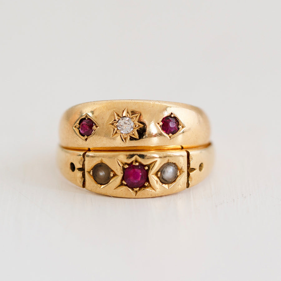 Antique 1895 18ct Gold Ruby Diamond Gypsy Ring