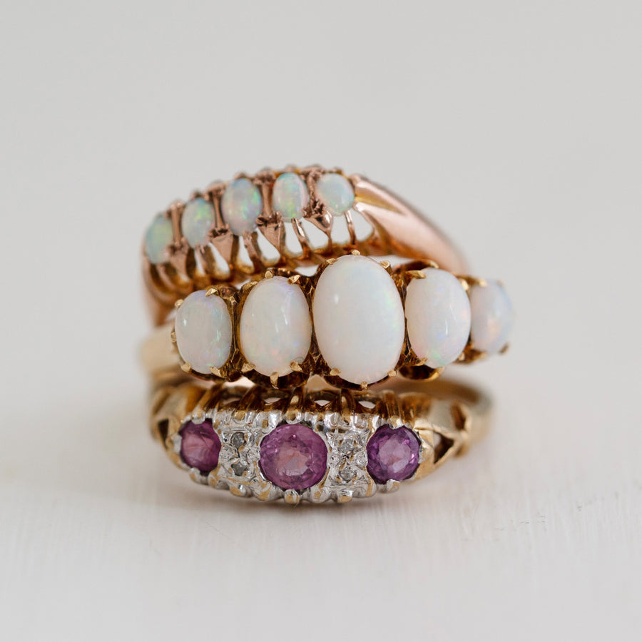 Antique Victorian Five Stone Opal 9ct Rose Gold Ring