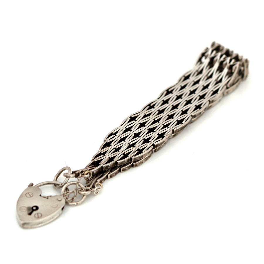 Vintage c.1970s Silver Gate Heart Padlock Bracelet - Mayveda Jewelry
