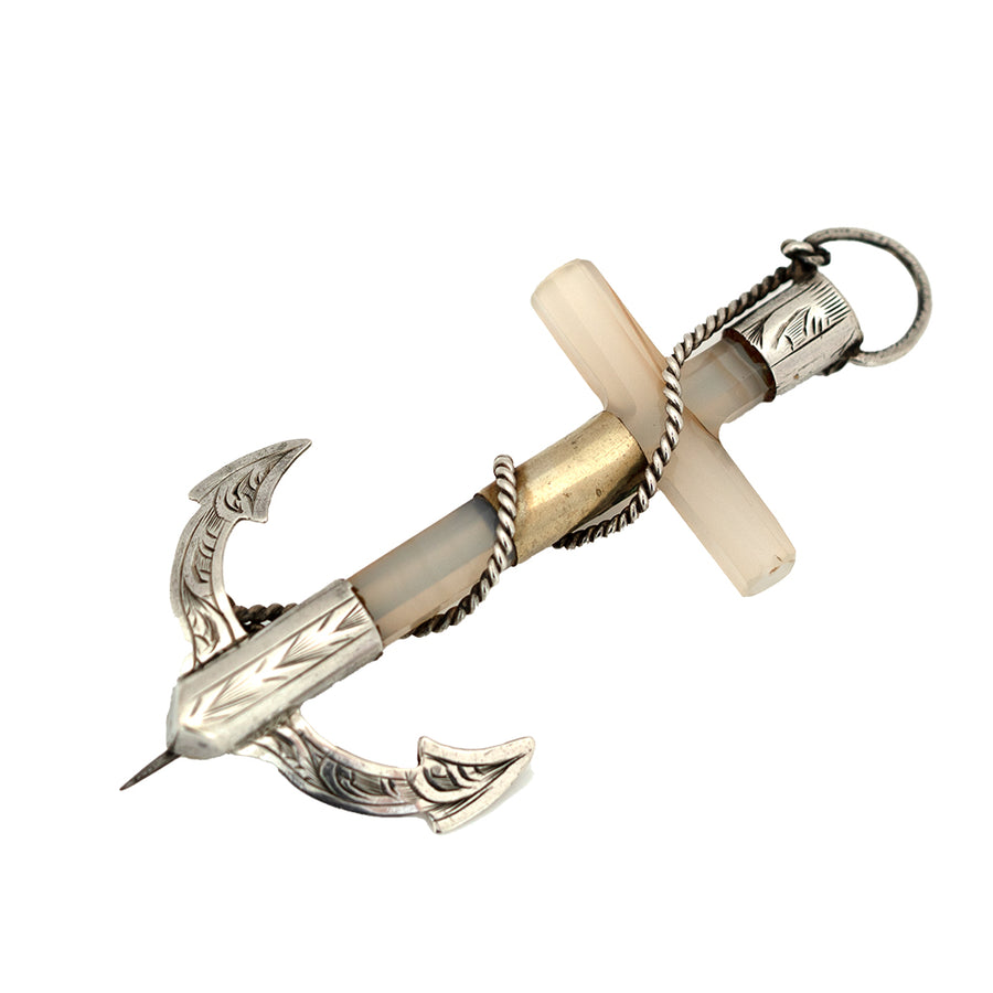 Antique c.1870s Victorian Agate Anchor Brooch & Pendant - Mayveda Jewelry