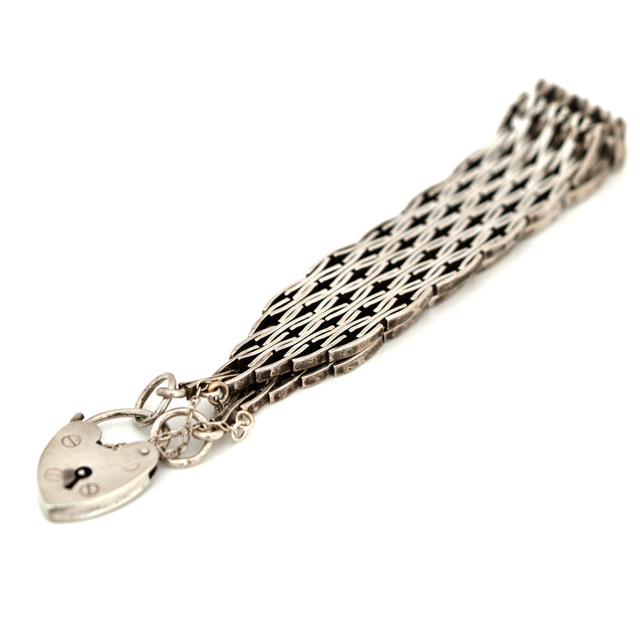 Vintage c.1970s Silver Gate Heart Padlock Bracelet - Mayveda Jewelry