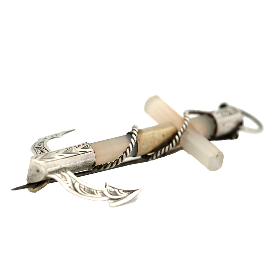 Antique c.1870s Victorian Agate Anchor Brooch & Pendant - Mayveda Jewelry