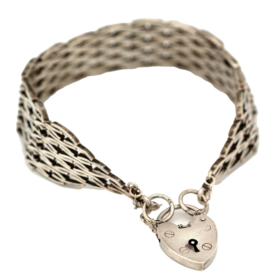 Vintage c.1970s Silver Gate Heart Padlock Bracelet - Mayveda Jewelry
