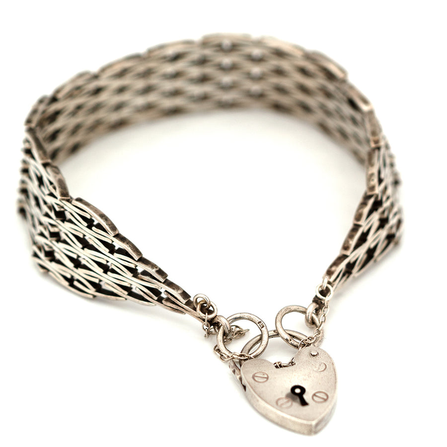 Vintage c.1970s Silver Gate Heart Padlock Bracelet - Mayveda Jewelry