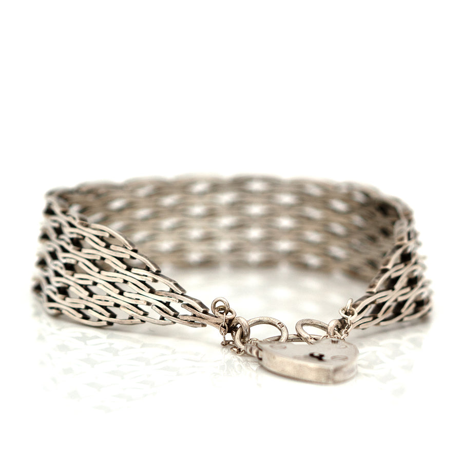 Vintage c.1970s Silver Gate Heart Padlock Bracelet - Mayveda Jewelry