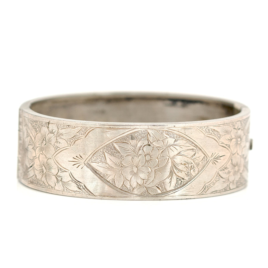 Antique Victorian Engraved Silver Bangle Bracelet - Mayveda Jewelry