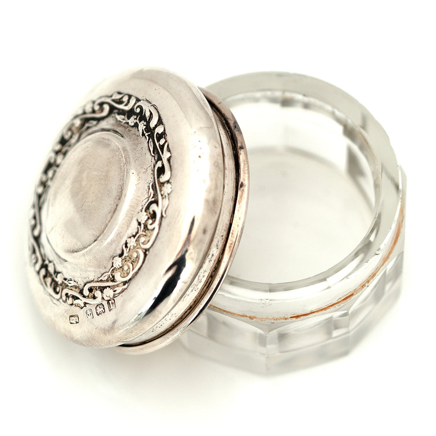 Antique 1916 Silver and Glass Vanity Pot - Mayveda Jewelry