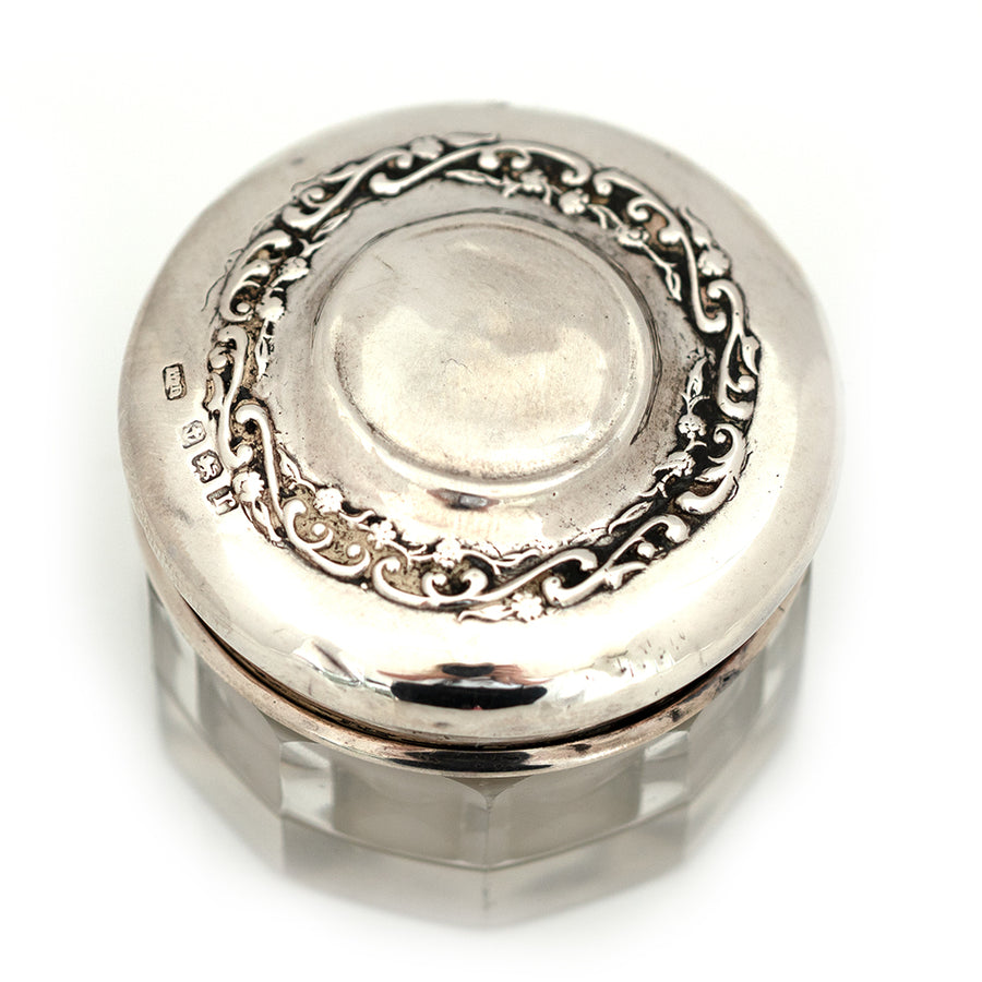 Antique 1916 Silver and Glass Vanity Pot - Mayveda Jewelry