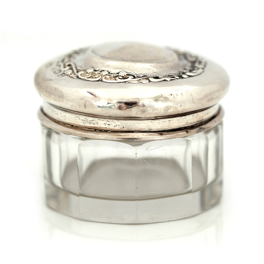 Antique 1916 Silver and Glass Vanity Pot - Mayveda Jewelry