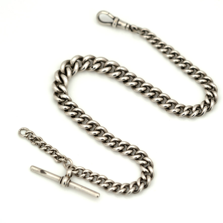 Antique 1908 Sterling Silver Albert Watch Chain Bracelet - Mayveda Jewelry