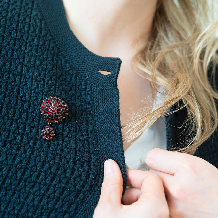 Antique c.1880s Victorian Garnet Cluster Brooch - Mayveda Jewelry
