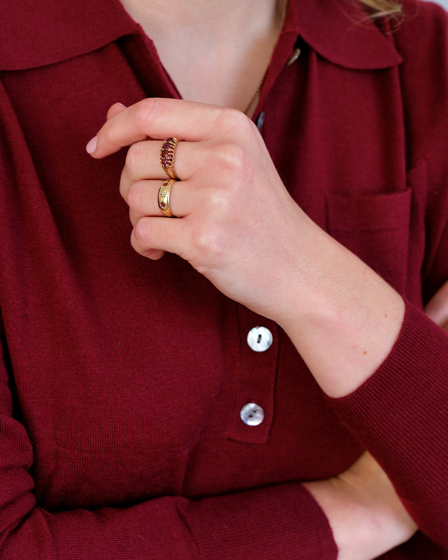 Antique 1895 18ct Gold Ruby Diamond Gypsy Ring