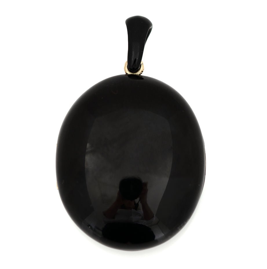 Antiguo Collar Locket de Luto Victoriano de Azabache de los Años 1870