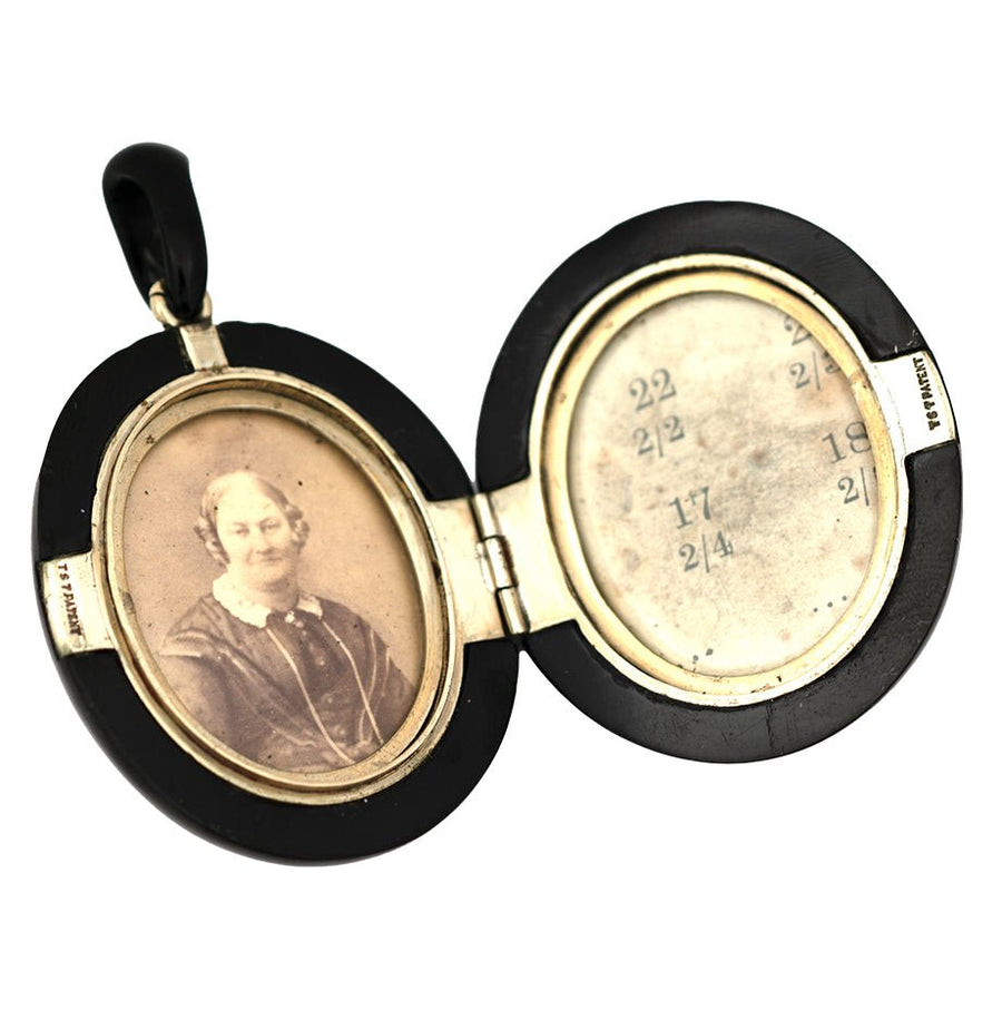 Antique 1870s Victorian Jet Mourning Locket Necklace