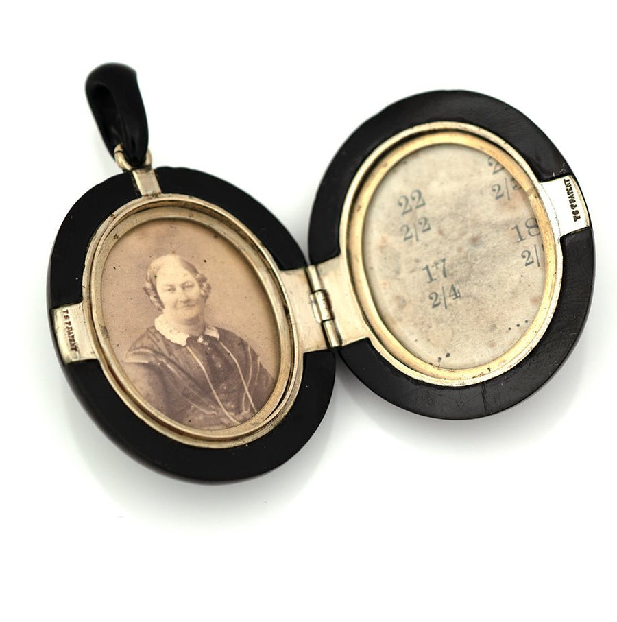 Antique 1870s Victorian Jet Mourning Locket Necklace