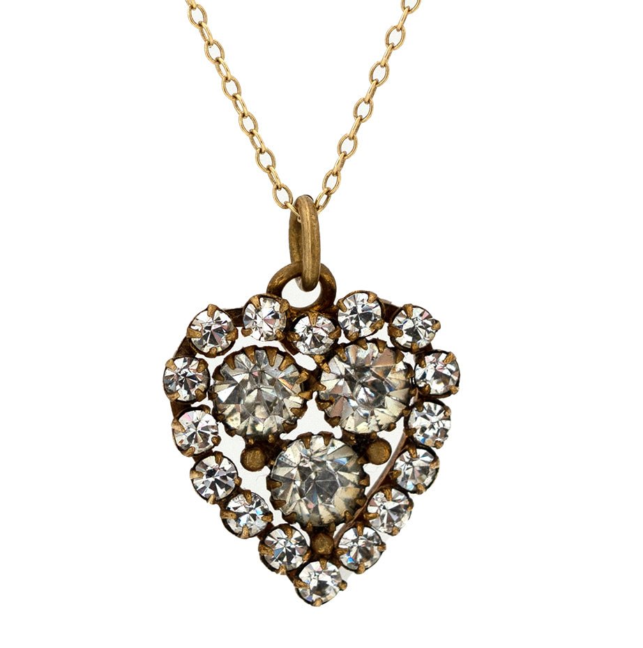 Antiguo Collar con Colgante de Corazón Victoriano de Pasta de los años 1880