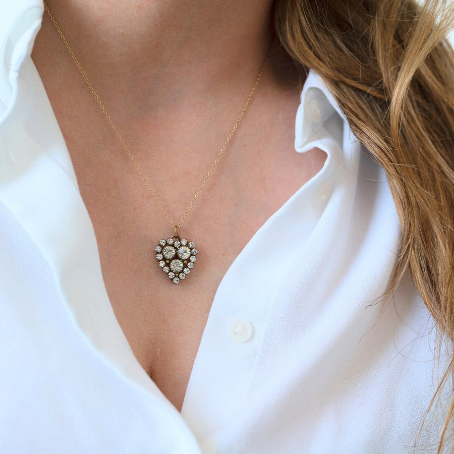 Antique 1880s Victorian Paste Heart Pendant Necklace