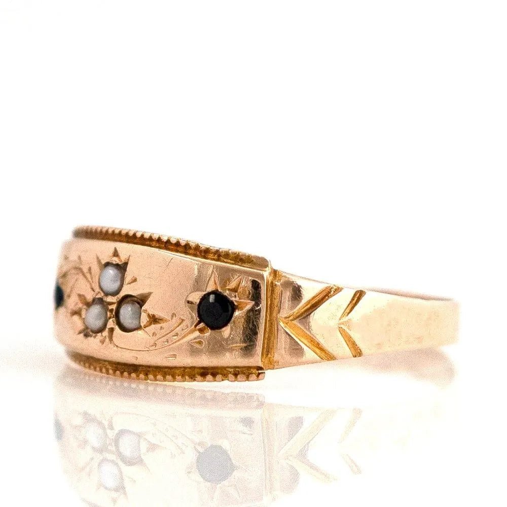 Antique 1883 Victorian 15ct Sapphire Pearl Ring, view 4