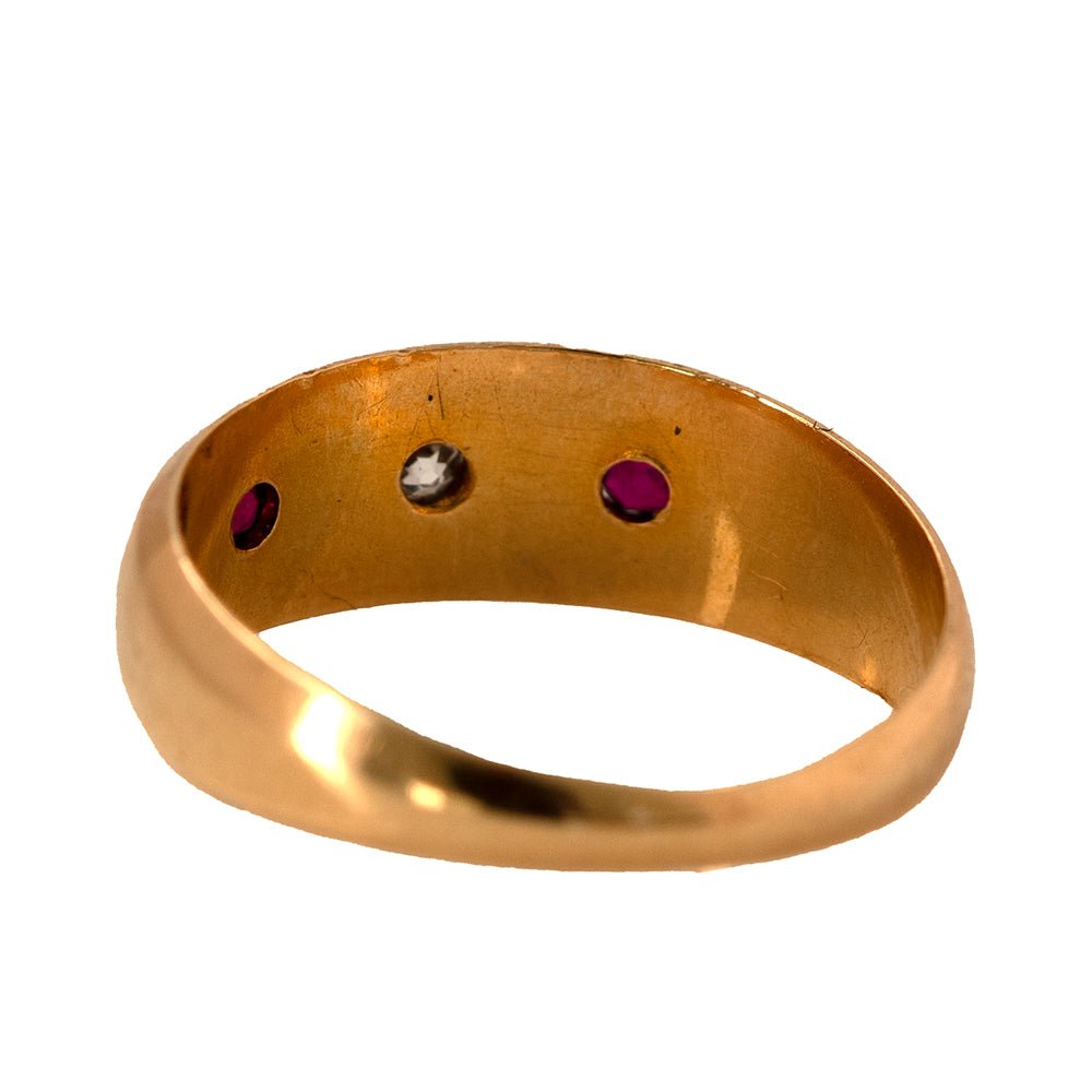 Victorian 1895 Ruby and Old Cut Diamond 18K Gold Gypsy Antique Ring, view 6