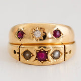 Antique 1895 18ct Gold Ruby Diamond Gypsy Ring