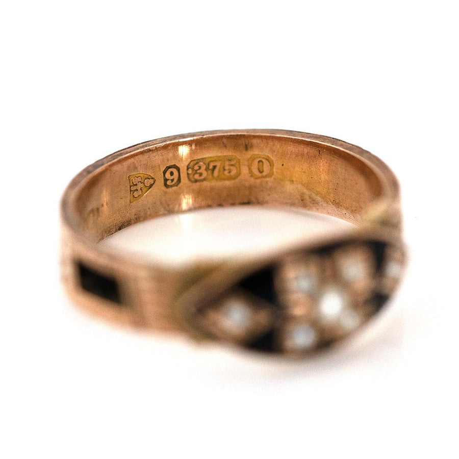 Antique 1897 Enamel Hair 9ct Gold Mourning Ring