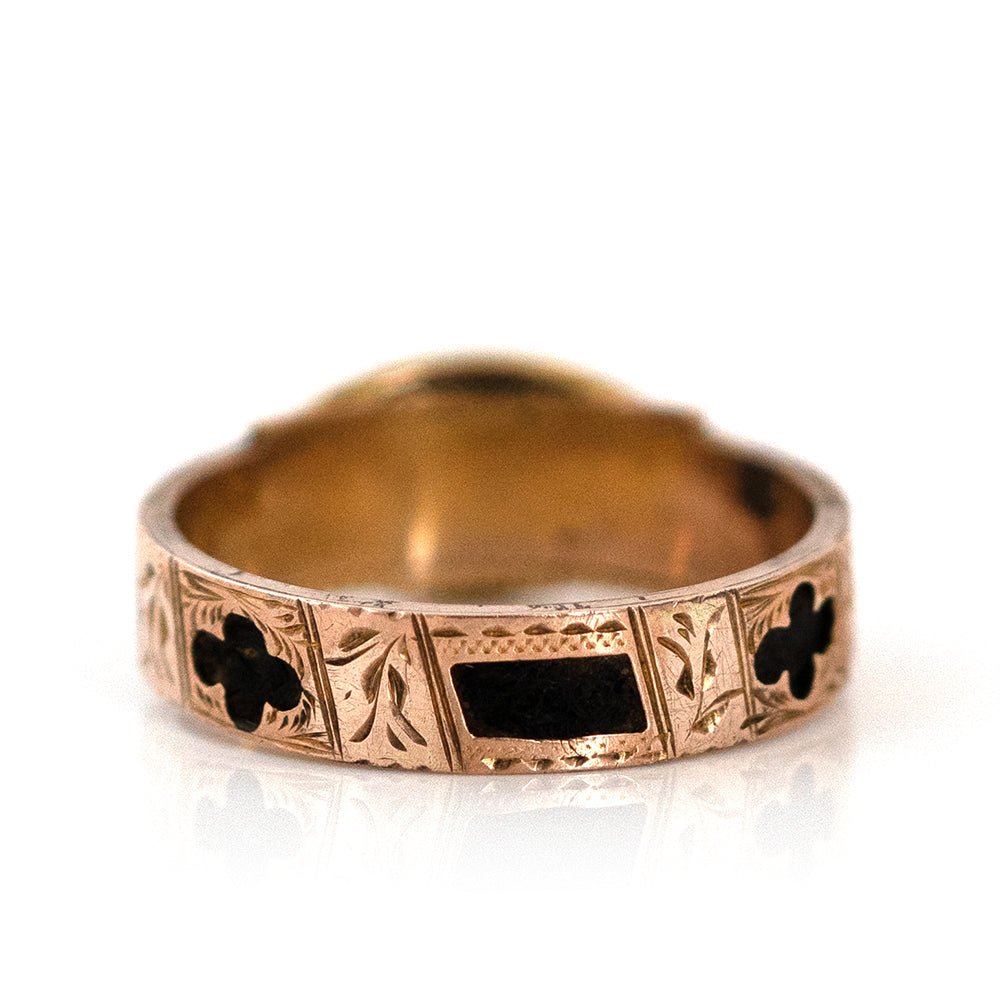 Antique 1897 Enamel Hair 9ct Gold Mourning Ring, view 10