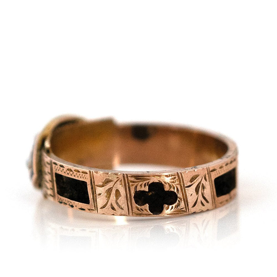 Antique 1897 Enamel Hair 9ct Gold Mourning Ring