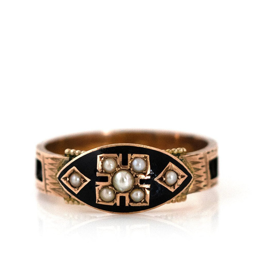 Antique 1897 Enamel Hair 9ct Gold Mourning Ring