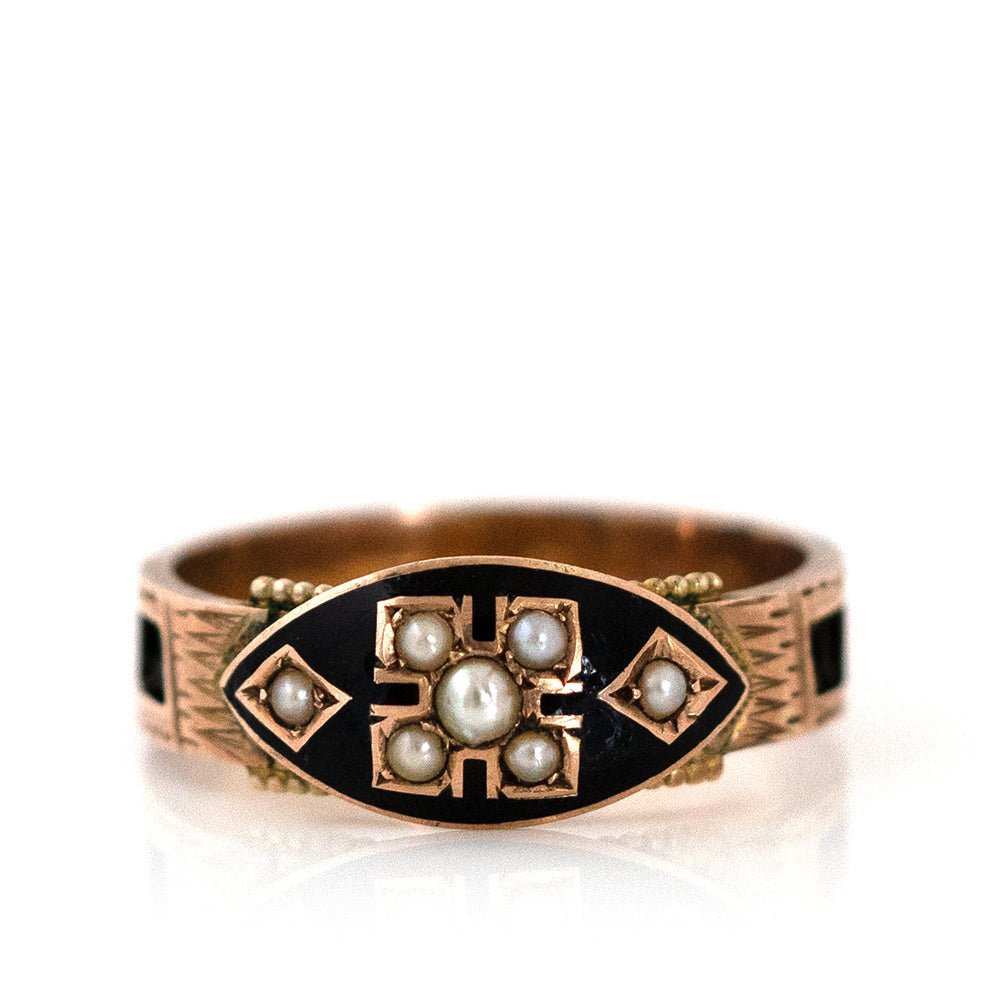 Antique 1897 Enamel Hair 9ct Gold Mourning Ring, view 6