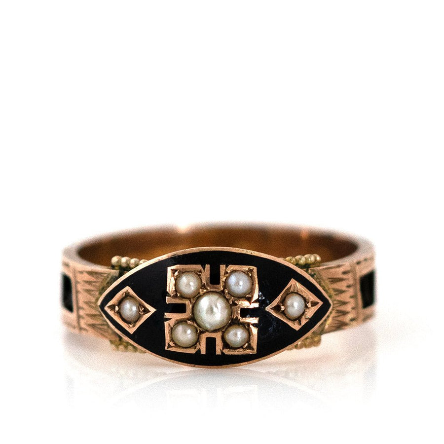 Antique 1897 Enamel Hair 9ct Gold Mourning Ring