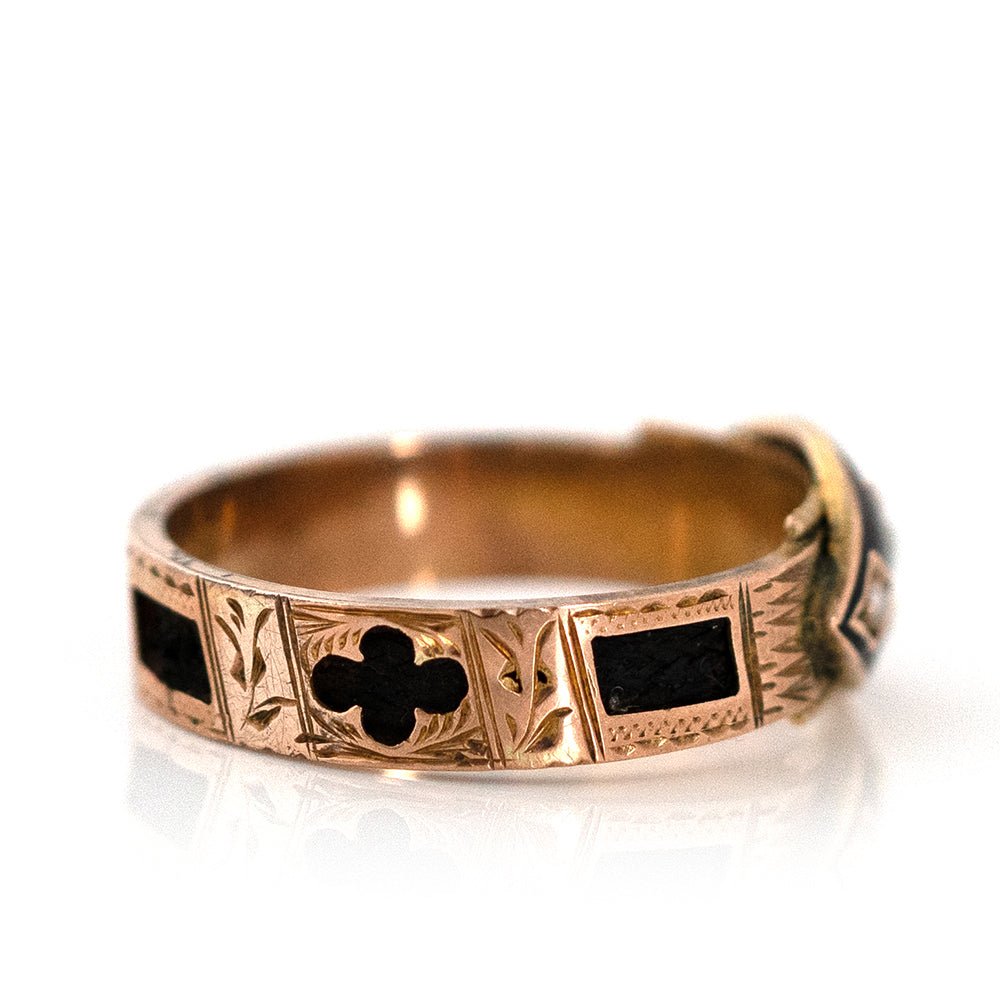 Antique 1897 Enamel Hair 9ct Gold Mourning Ring, view 9