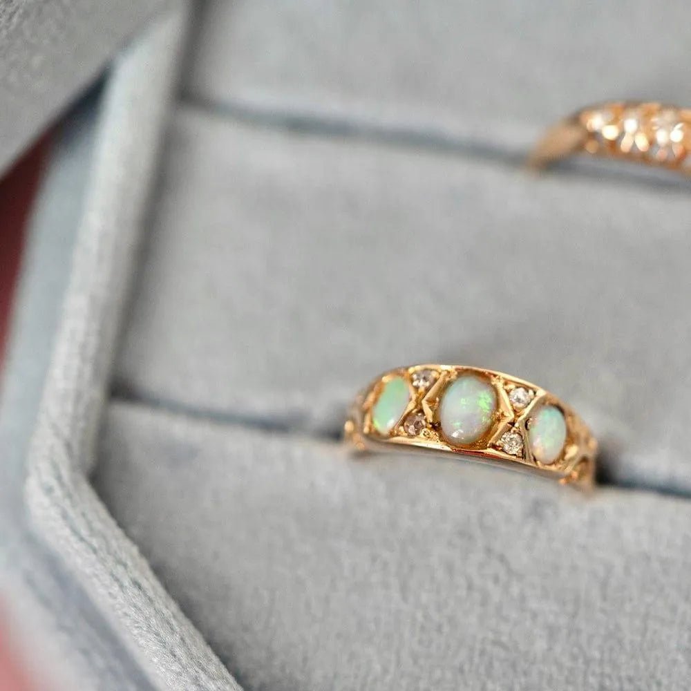 Antique 1899 Opal Diamond 18ct Gold Ring, view 5