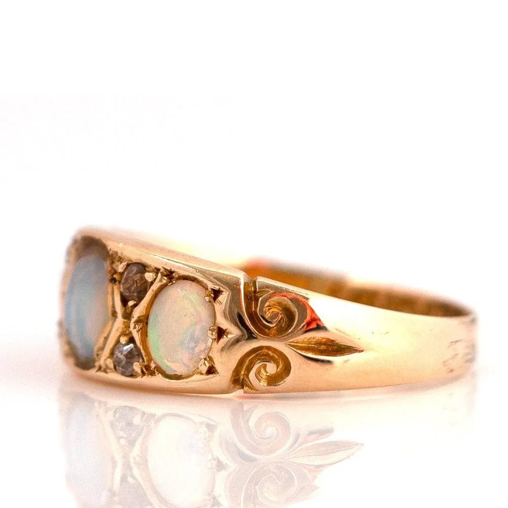 Antique 1899 Opal Diamond 18ct Gold Ring, view 8