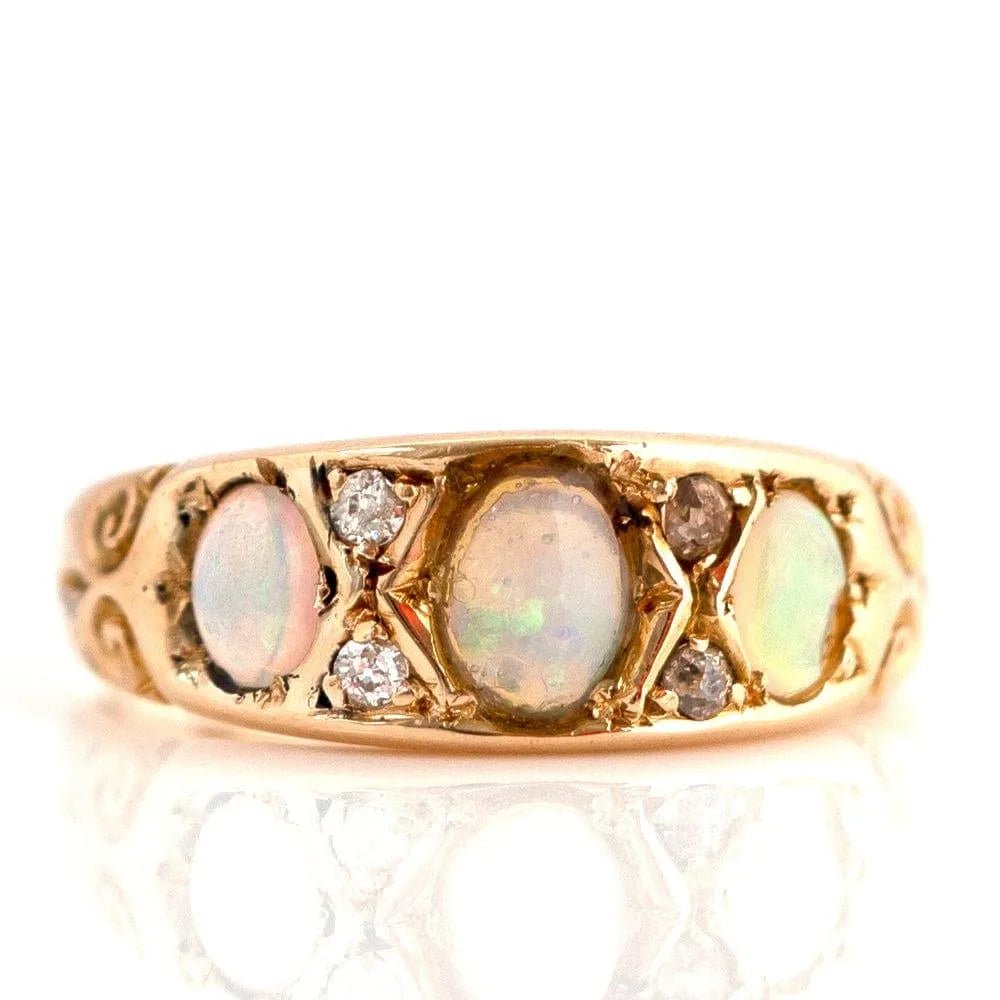 Antique 1899 Opal Diamond 18ct Gold Ring, view 7