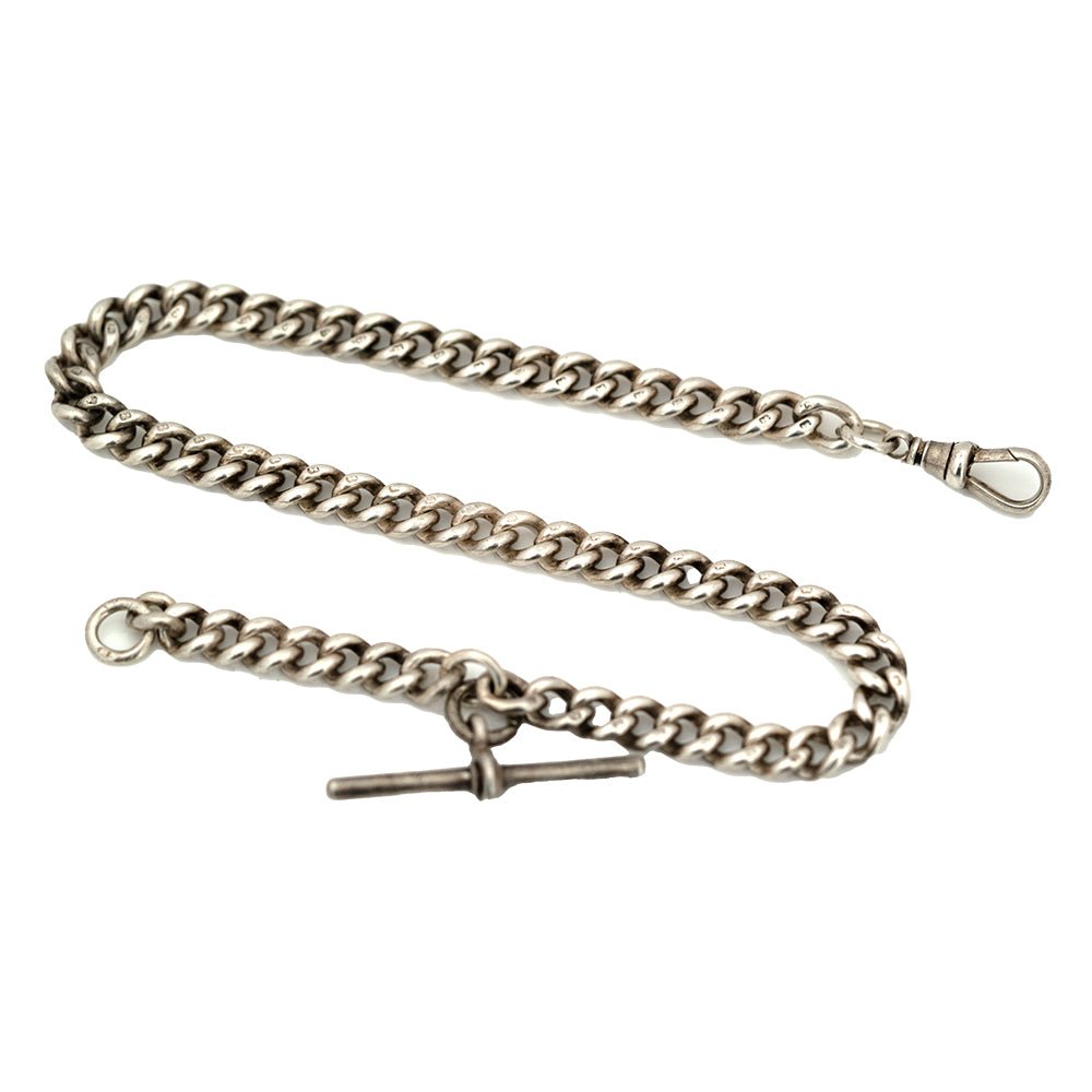 Pulsera de cadena de plata de ley antigua de 1905 para reloj de bolsillo Albert
