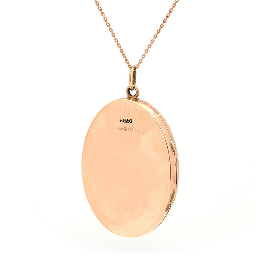 Antique 1914 9ct Rose Gold Oval Locket Necklace